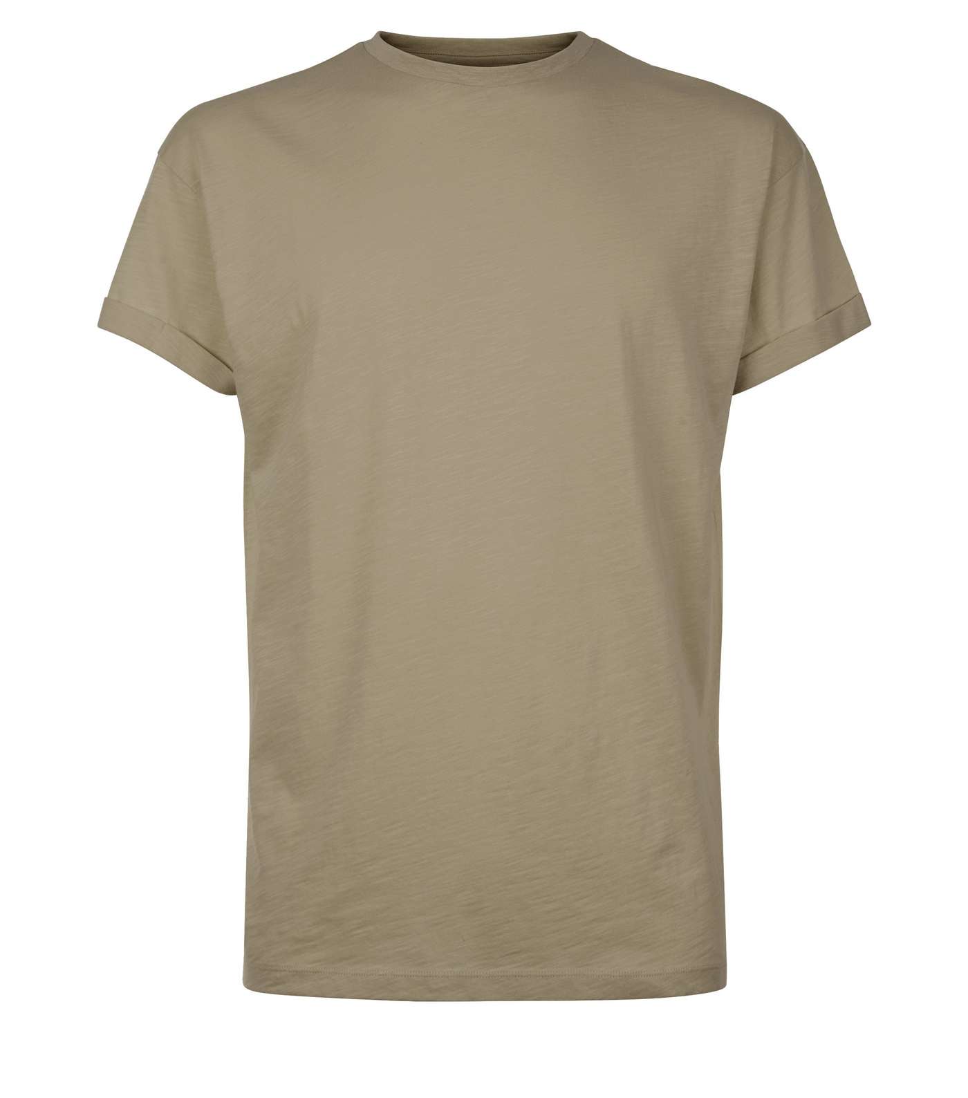 Khaki Cotton Rolled Sleeve T-Shirt Image 4