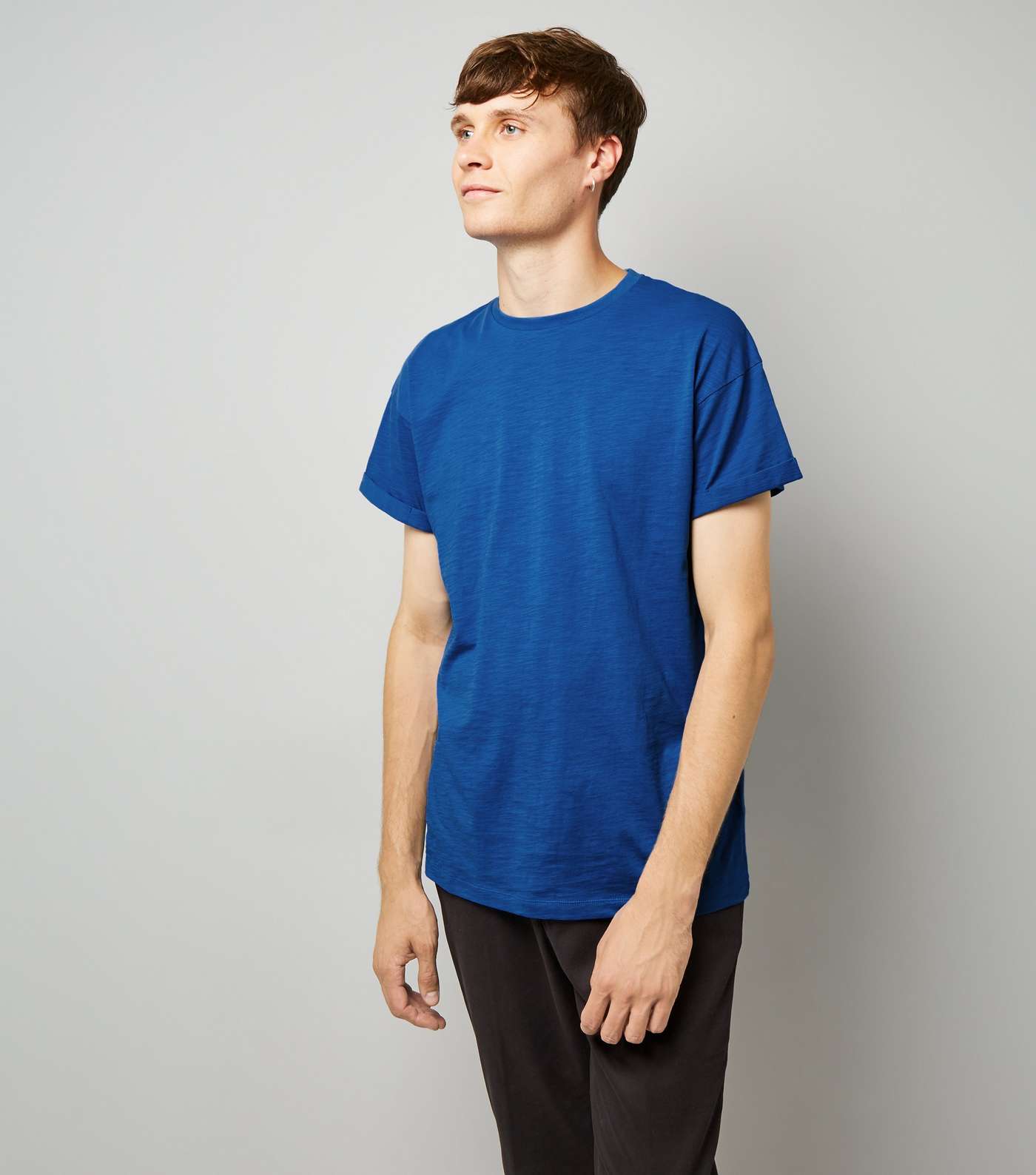 Blue Cotton Rolled Sleeve T-Shirt