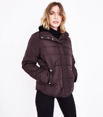 chocolate brown puffer jacket women's