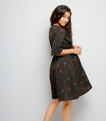Maternity Black Floral Polka Dot Dress New Look
