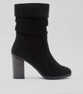 slouch mid calf heeled boot