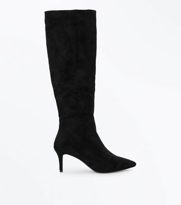 black kitten heel knee high boots