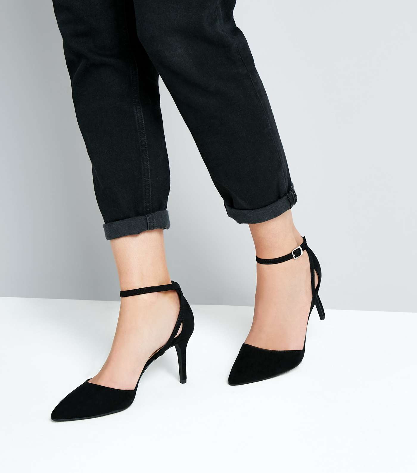 Black Suedette Cross Over Ankle Strap Courts Image 2