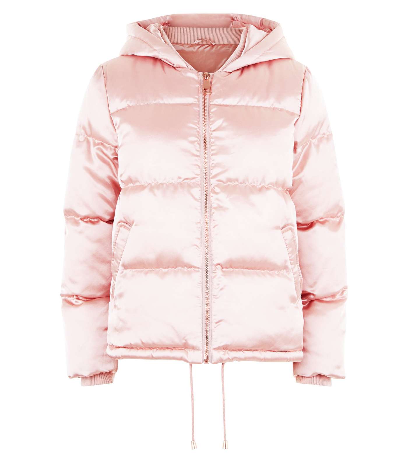 Blue Vanilla Pink Satin Hooded Puffer Jacket Image 4