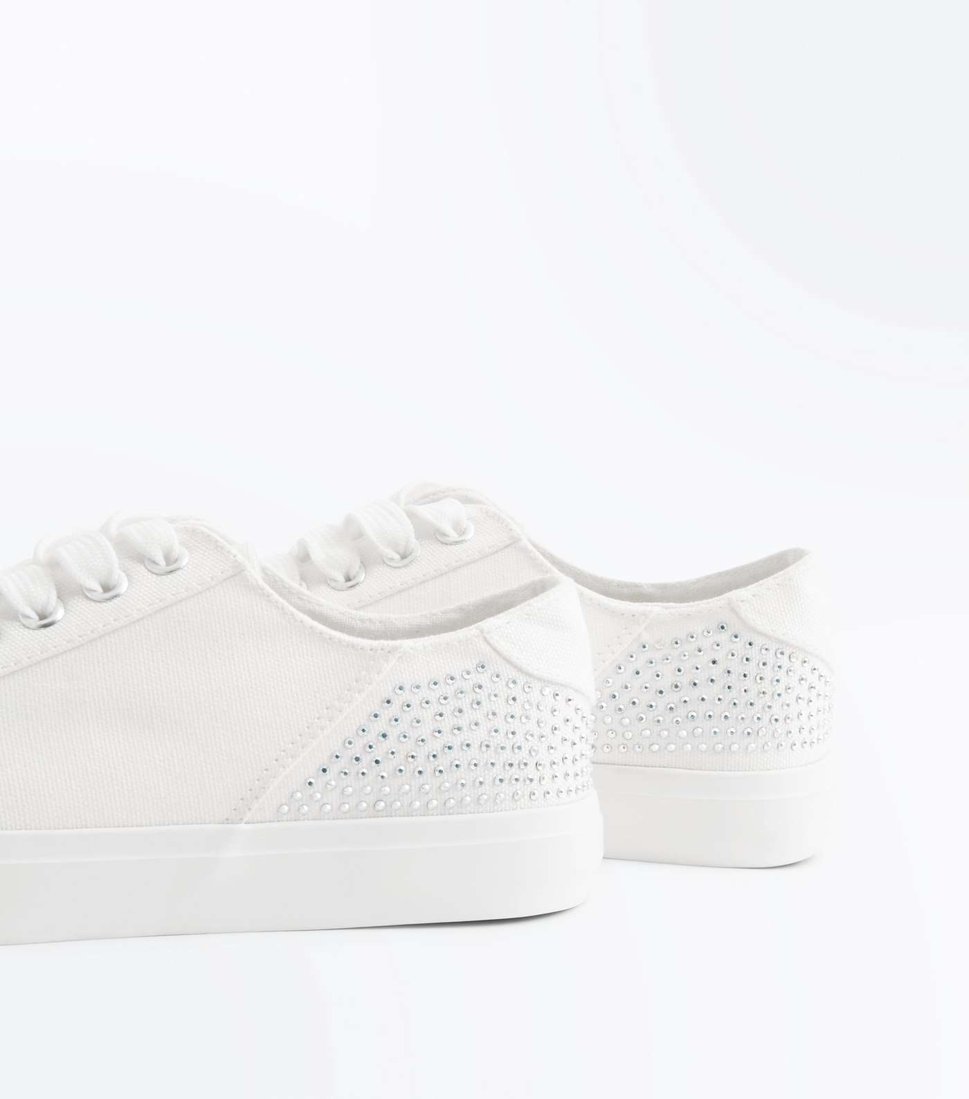 Girls White Canvas Diamante Embellished Trainers Image 4