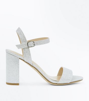 Silver Glitter Block Heel Sandals | New 
