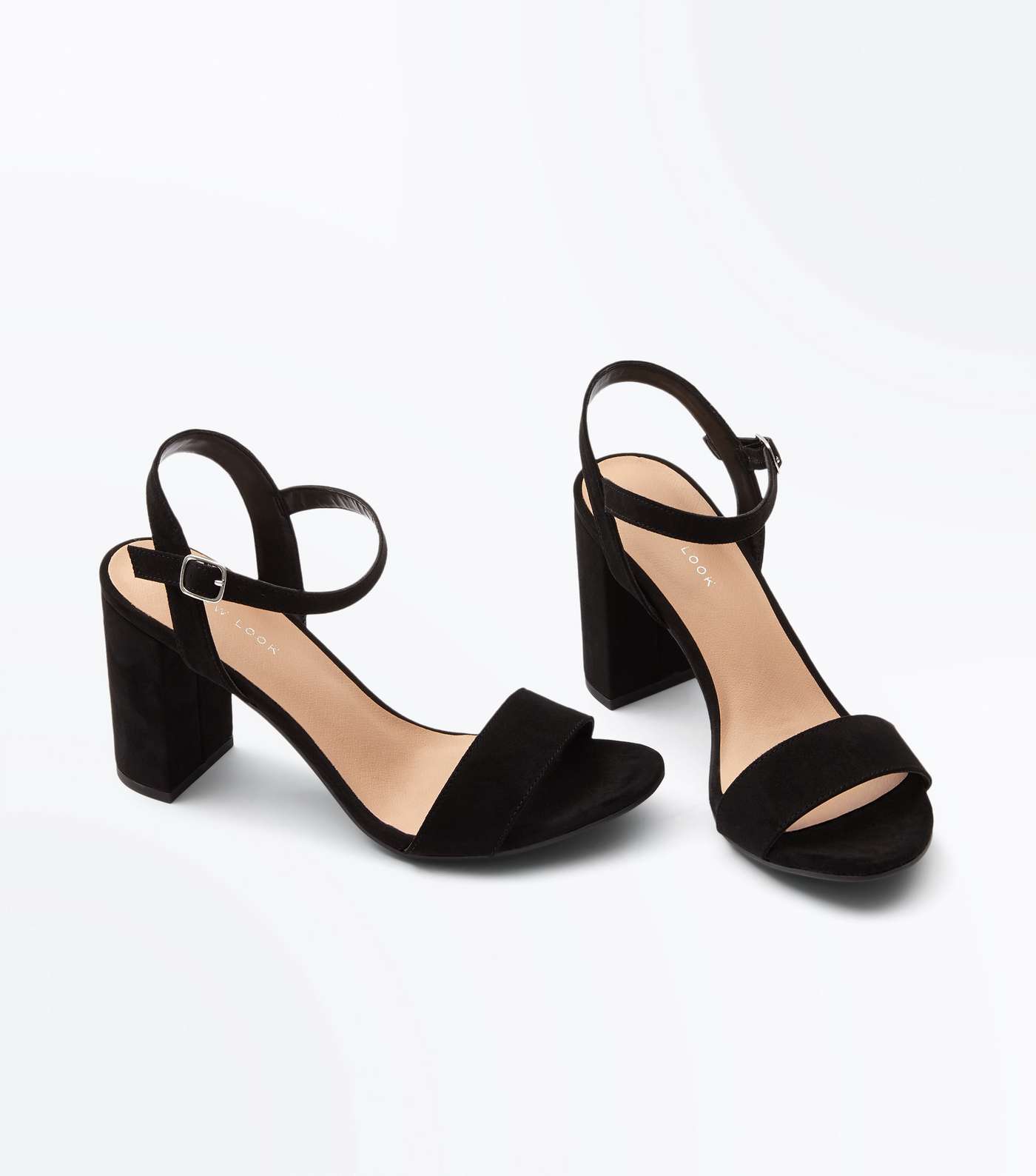 Black Suedette Block Heel Sandals Image 3