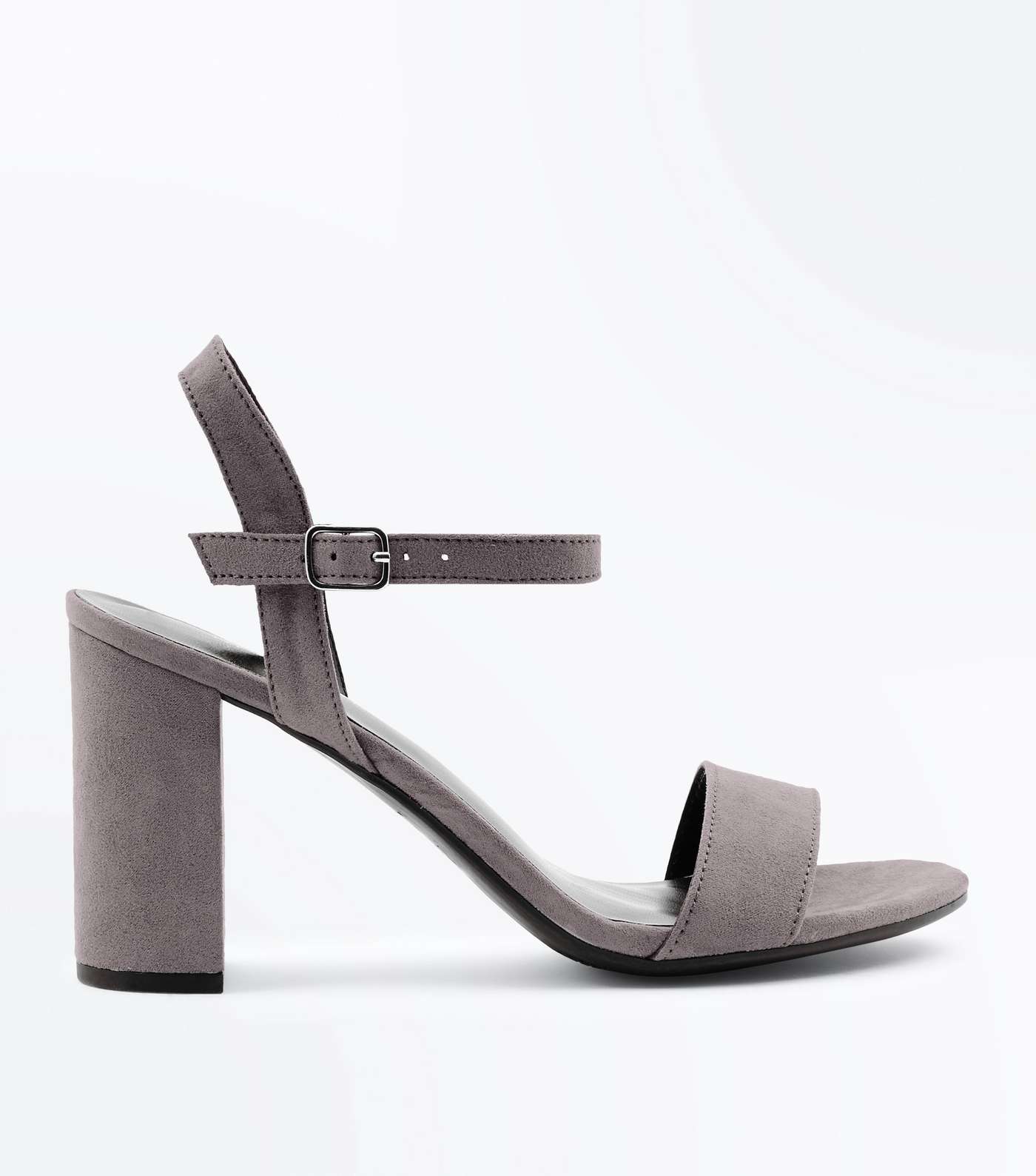 Dark Grey Suedette Block Heel Sandals
