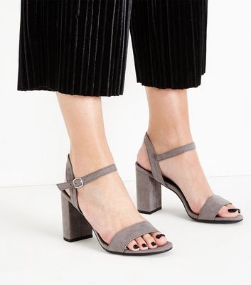 Dark Grey Suedette Block Heel Sandals New Look