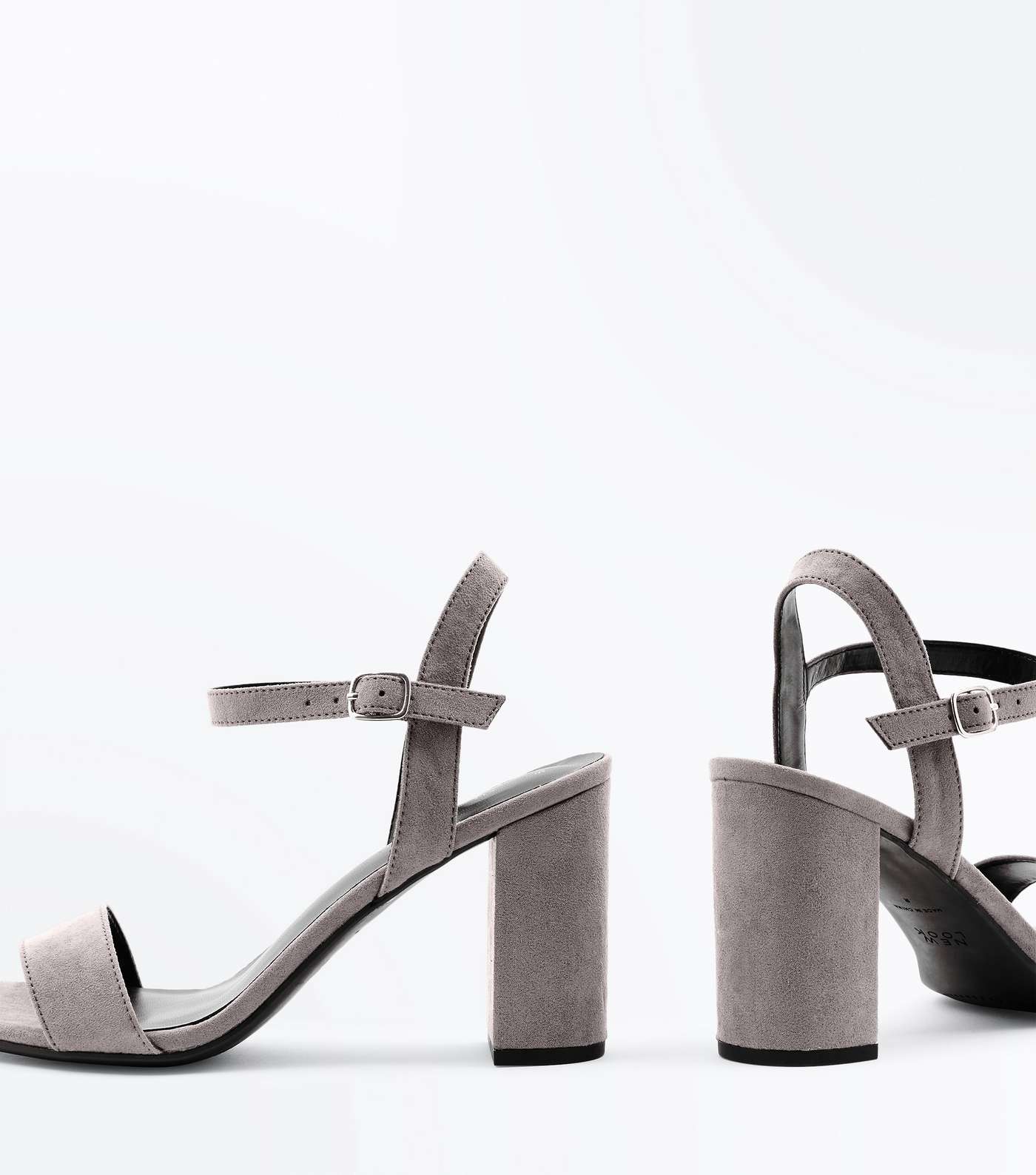 Dark Grey Suedette Block Heel Sandals Image 3