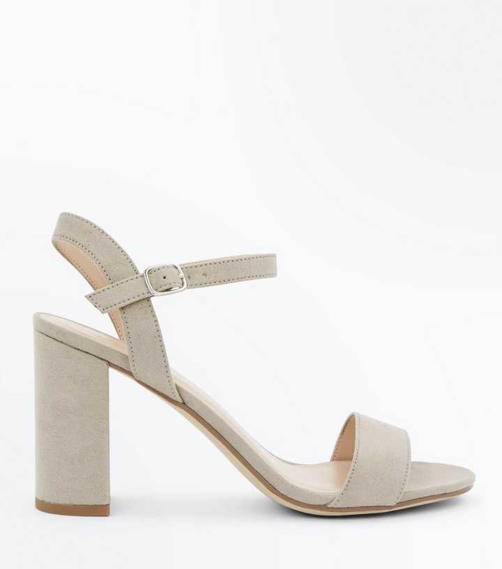 Grey Suedette Block Heel Sandals