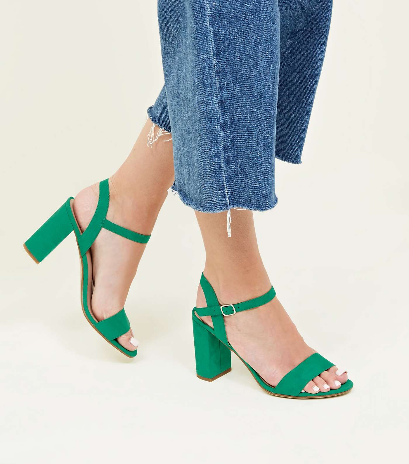 Green Suedette Block Heel Sandals Image 2