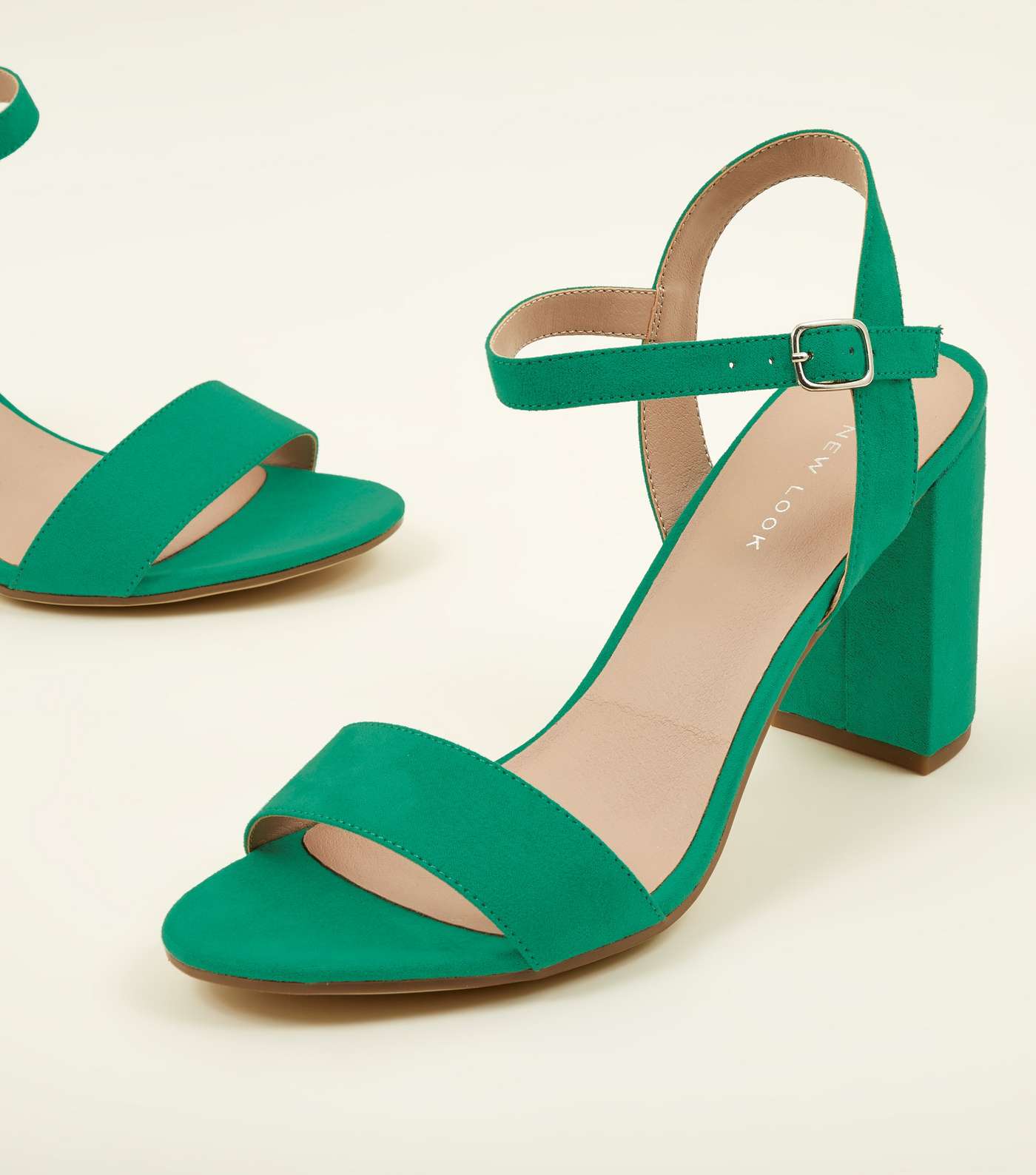 Green Suedette Block Heel Sandals Image 4