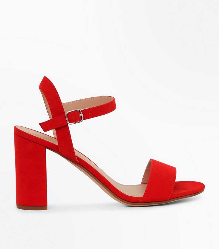 Red Suedette Block Heel Sandals