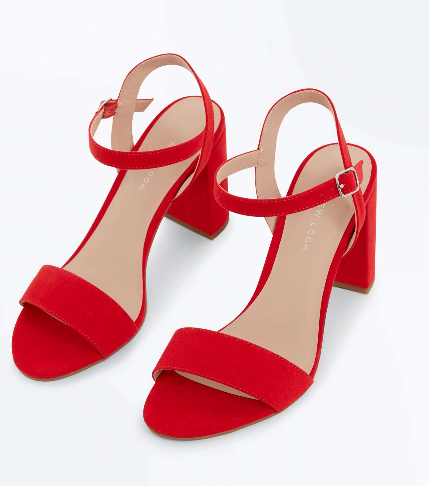 Red Suedette Block Heel Sandals Image 4
