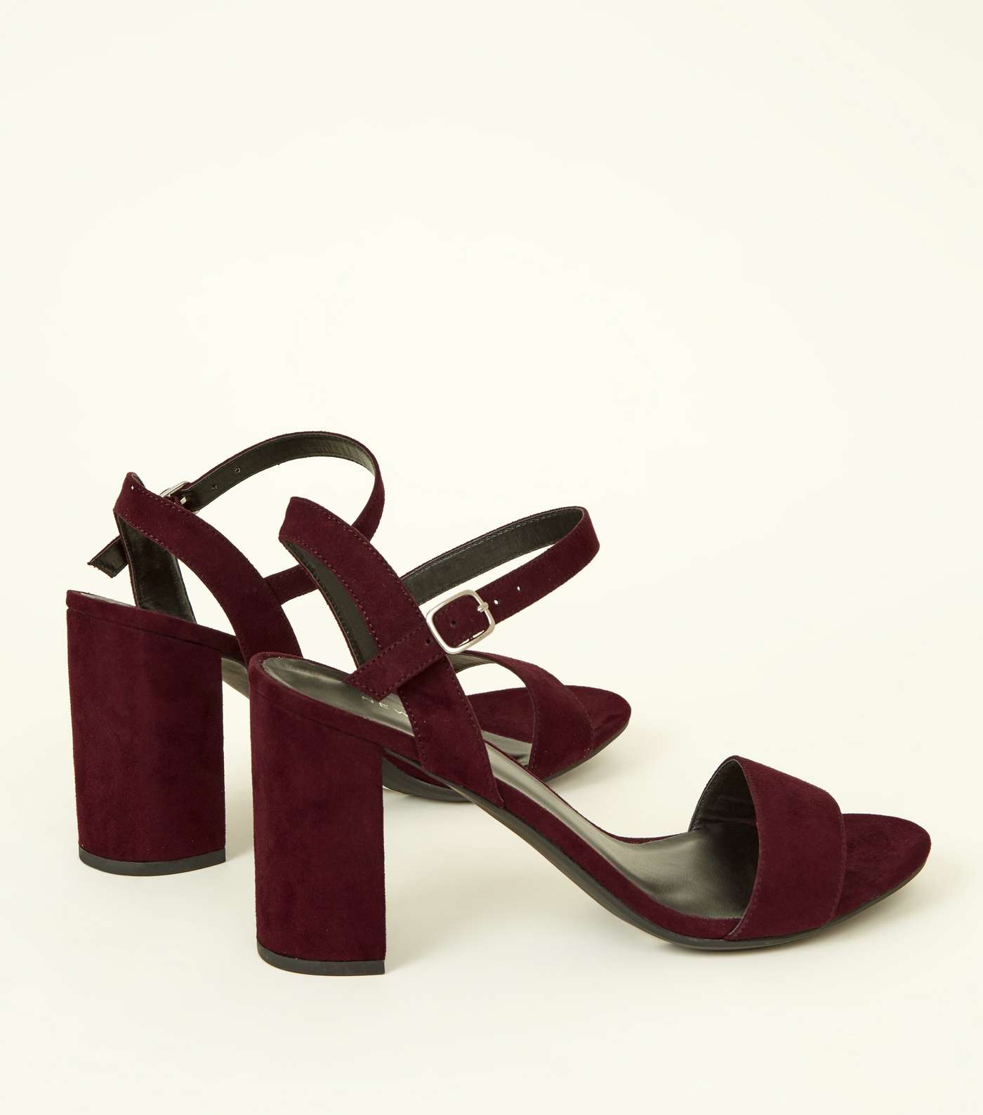 Dark Red Suedette Block Heel Sandals Image 4