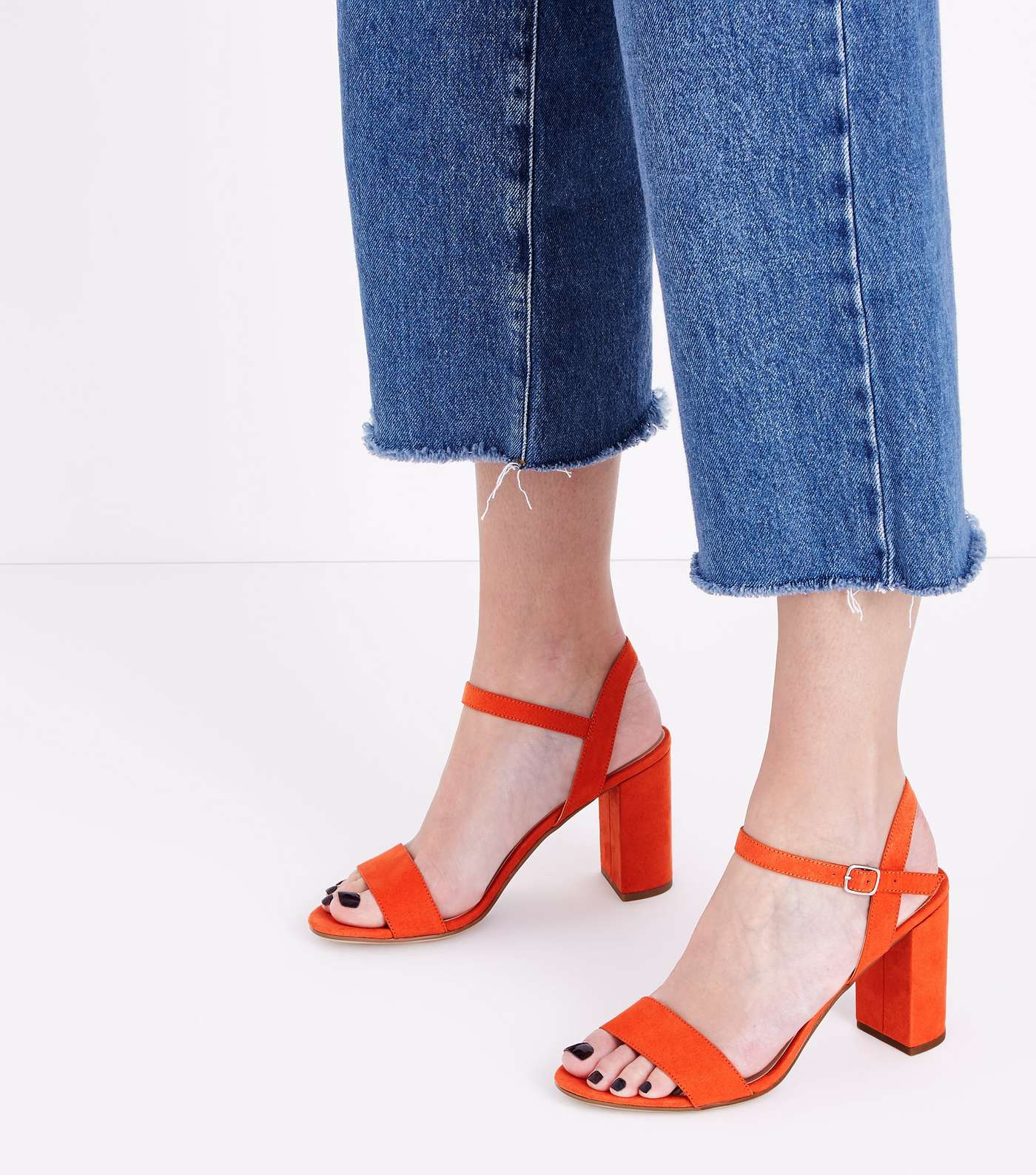 Orange Suedette Block Heel Sandals Image 2