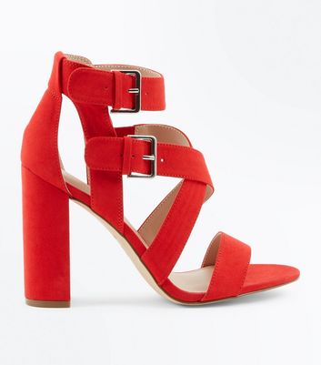 red buckle heels