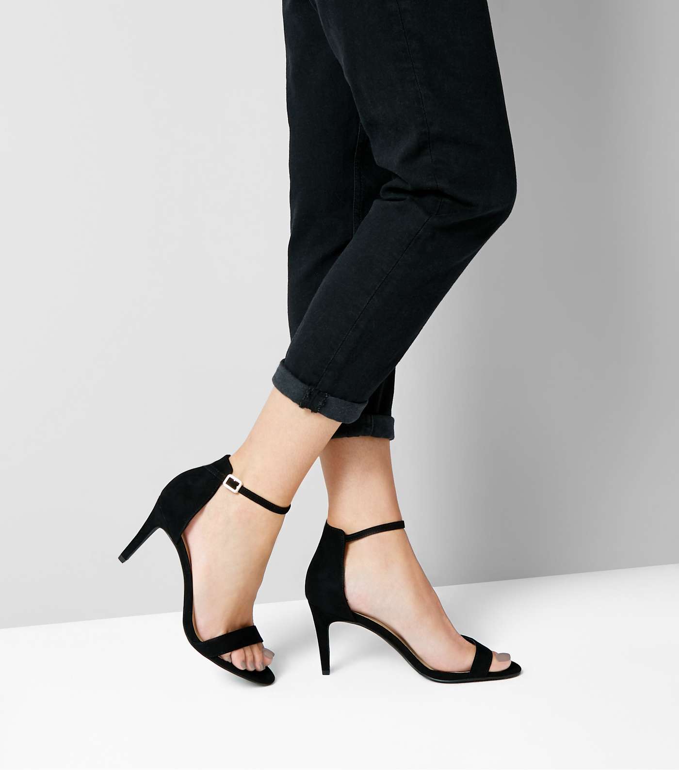 Black Suedette Stiletto Heeled Sandals Image 3