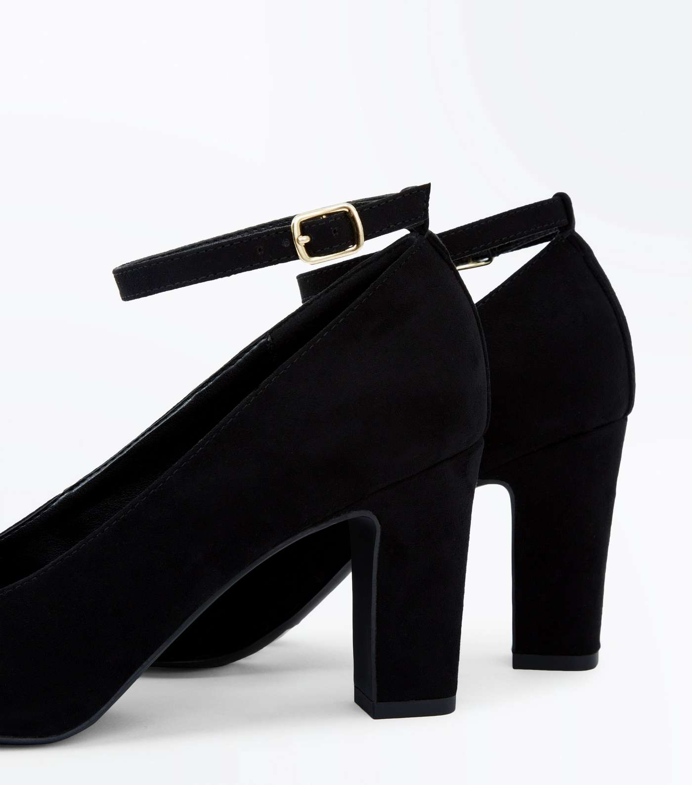 Black Suedette Ankle Strap Court Shoes Image 3