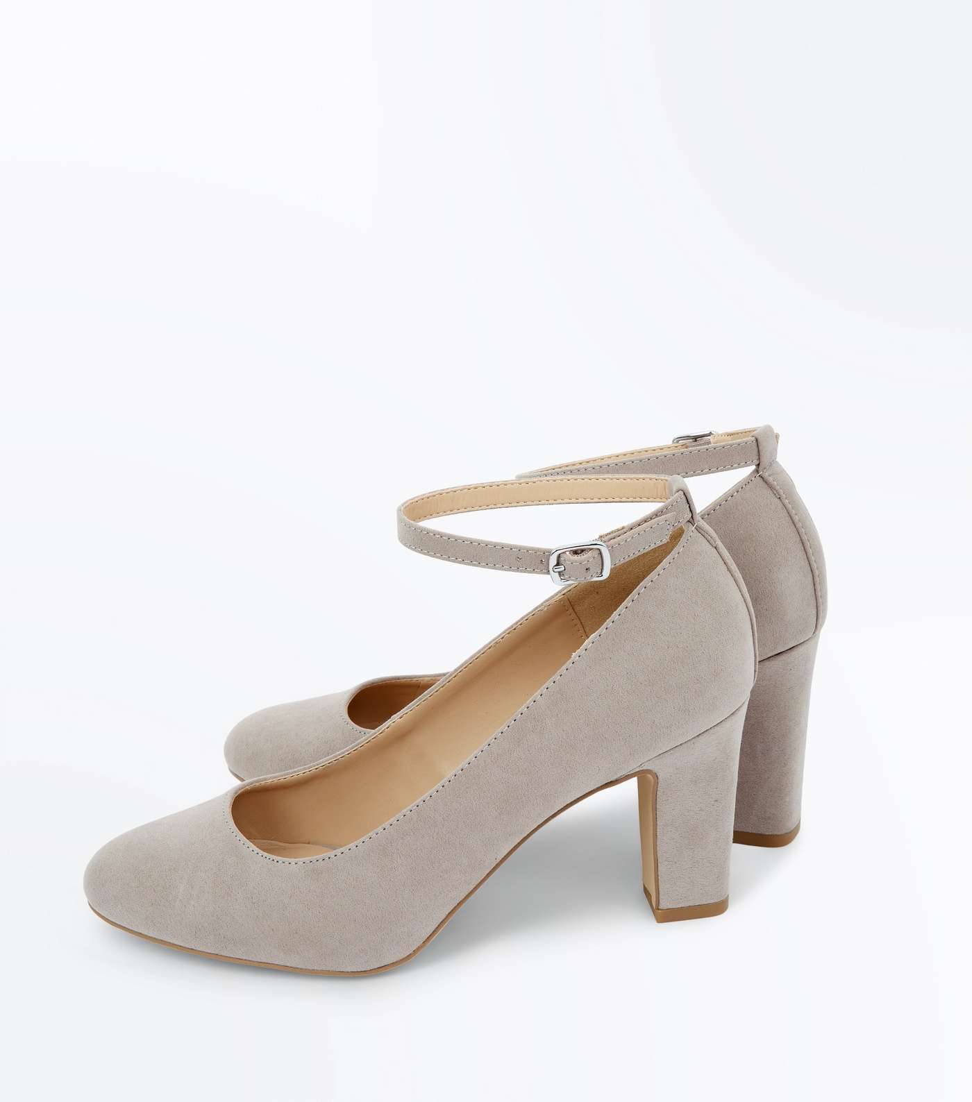 Grey Suedette Ankle Strap Court Shoes Image 3