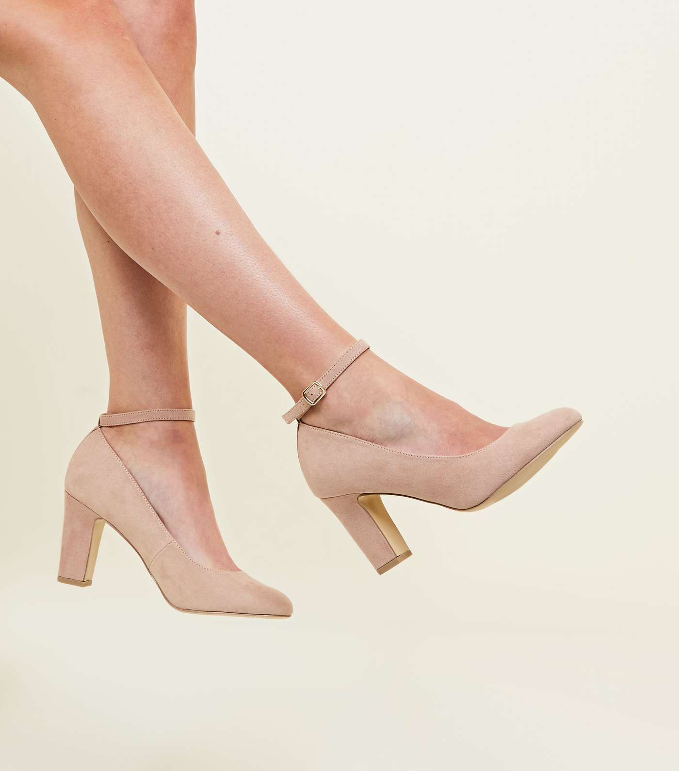 Nude Suedette Ankle Strap Court Shoes Image 2