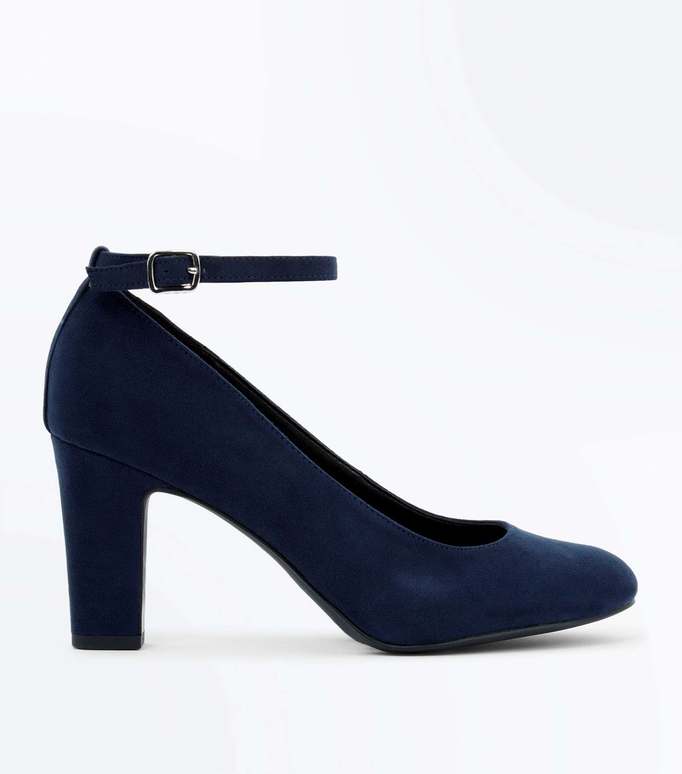 Navy Suedette Ankle Strap Court Shoes