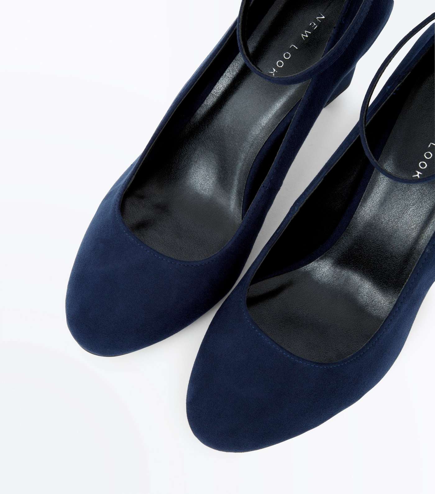 Navy Suedette Ankle Strap Court Shoes Image 3