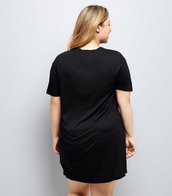 Curves Black New York Lace Up Jersey Dress New Look