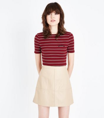 new look red leather skirt