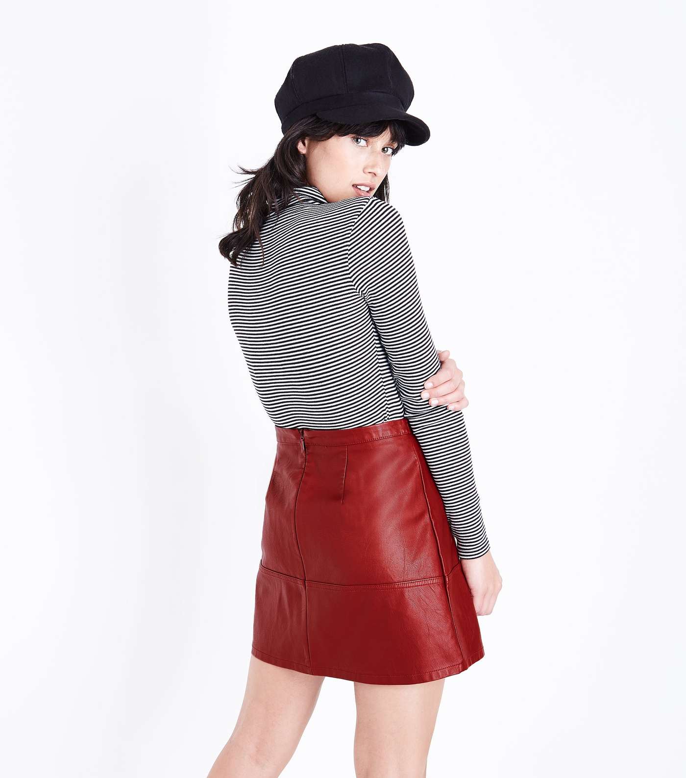 Dark Red Leather-Look Mini Skirt Image 3