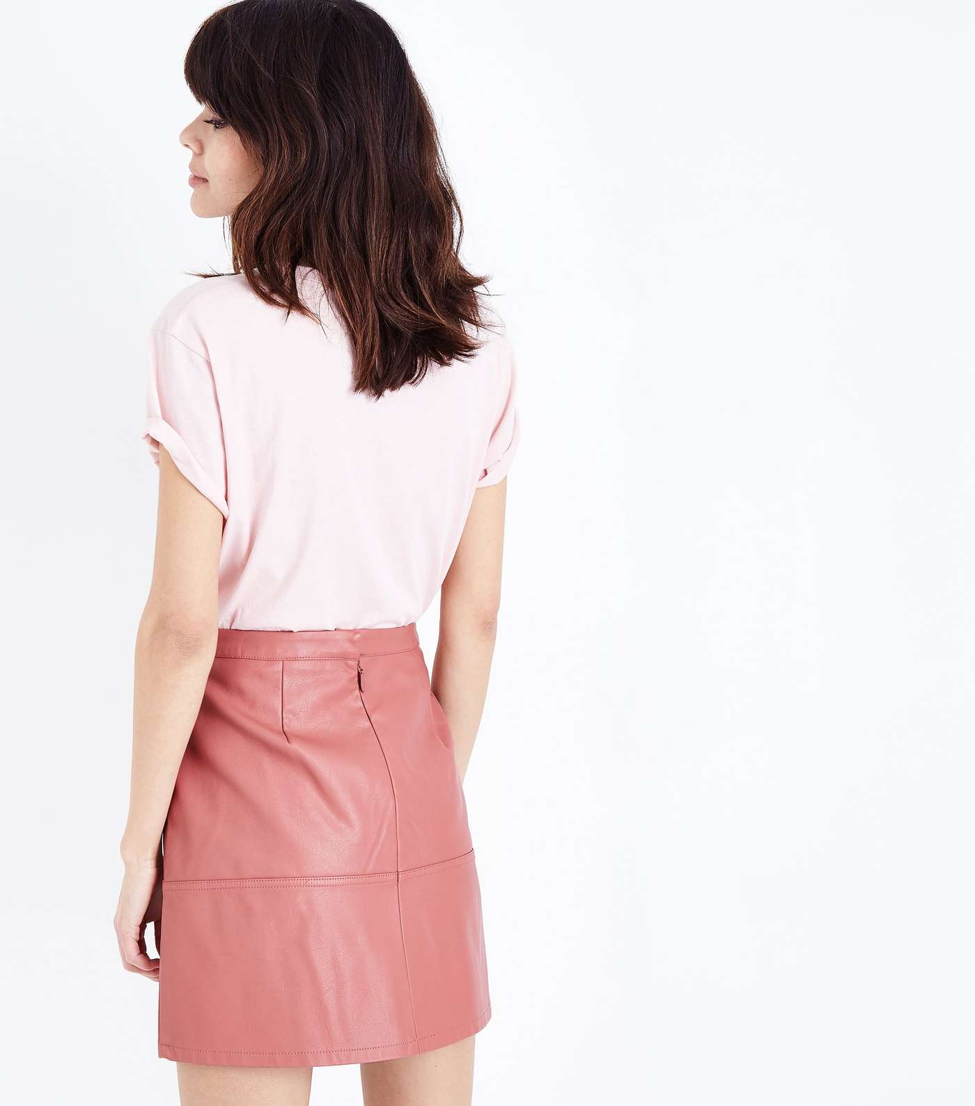 Coral Leather-Look Mini Skirt Image 3
