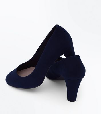 Navy Comfort Flex Suedette Block Heel Court Shoes New Look