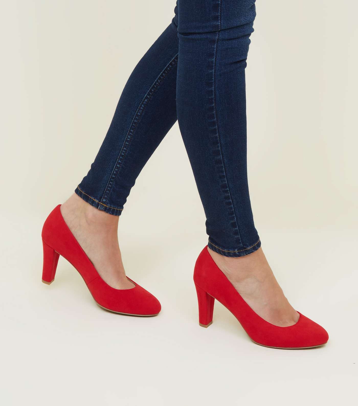 Red Comfort Flex Suedette Block Heel Court Shoes Image 2