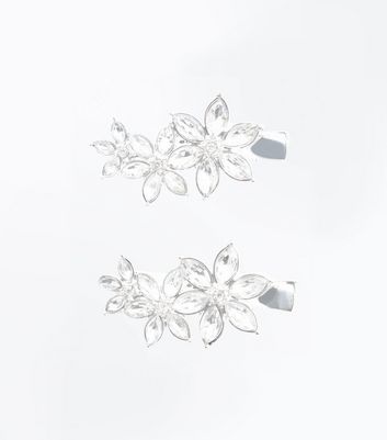 silver flower hair clip