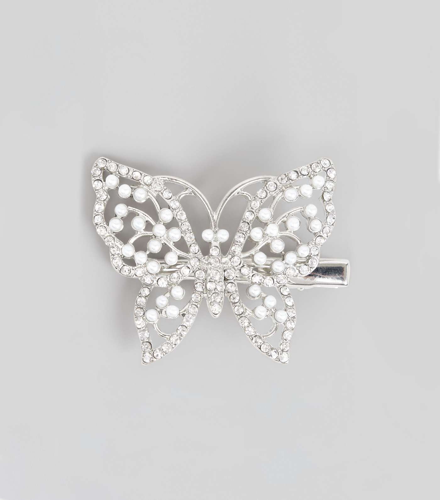 Silver Pearl Gem Butterfly Hair Clip