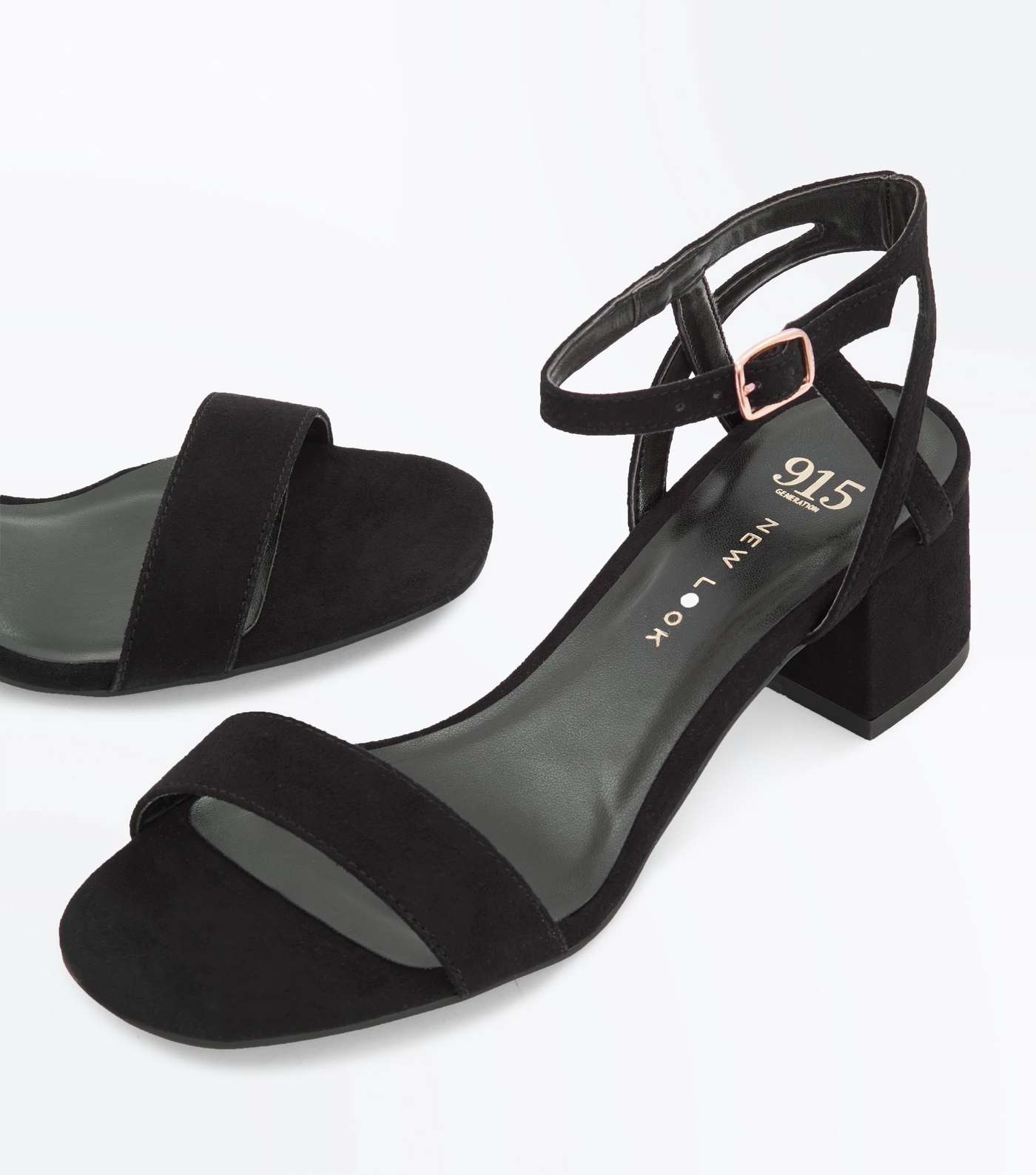 Girls Black Suedette Block Heel Sandals Image 3