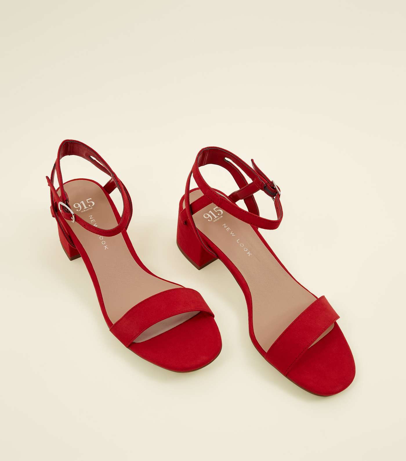 Girls Red Suedette Block Heel Sandals Image 3