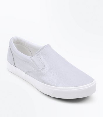 Silver Shimmer Slip On Trainers | New Look