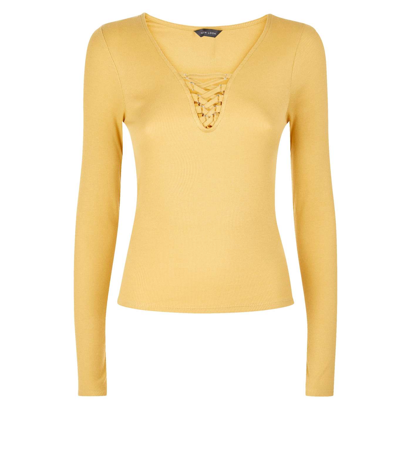 Mustard Yellow Lace-Up Neck Long Sleeve Top Image 4