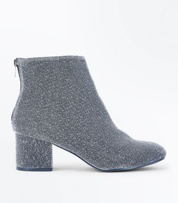 Silver Glitter Block Heel Ankle Boots 