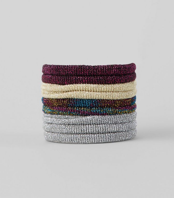 9 Pack Metallic Mini Thick Hair Bands New Look
