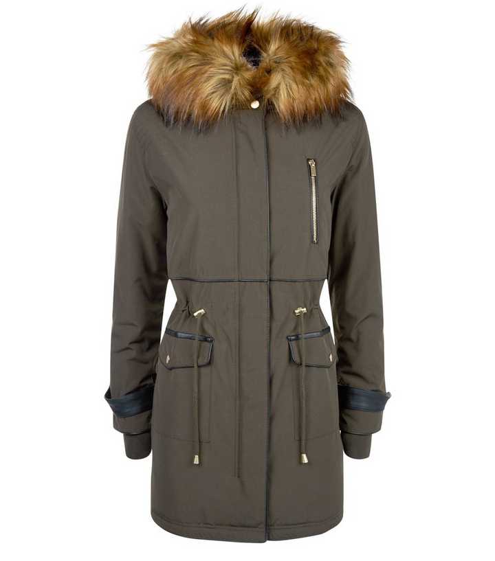Khaki Faux Fur Lined Hooded Parka Jacket