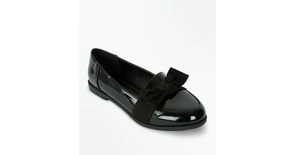 Black Patent Bow Loafers New Look