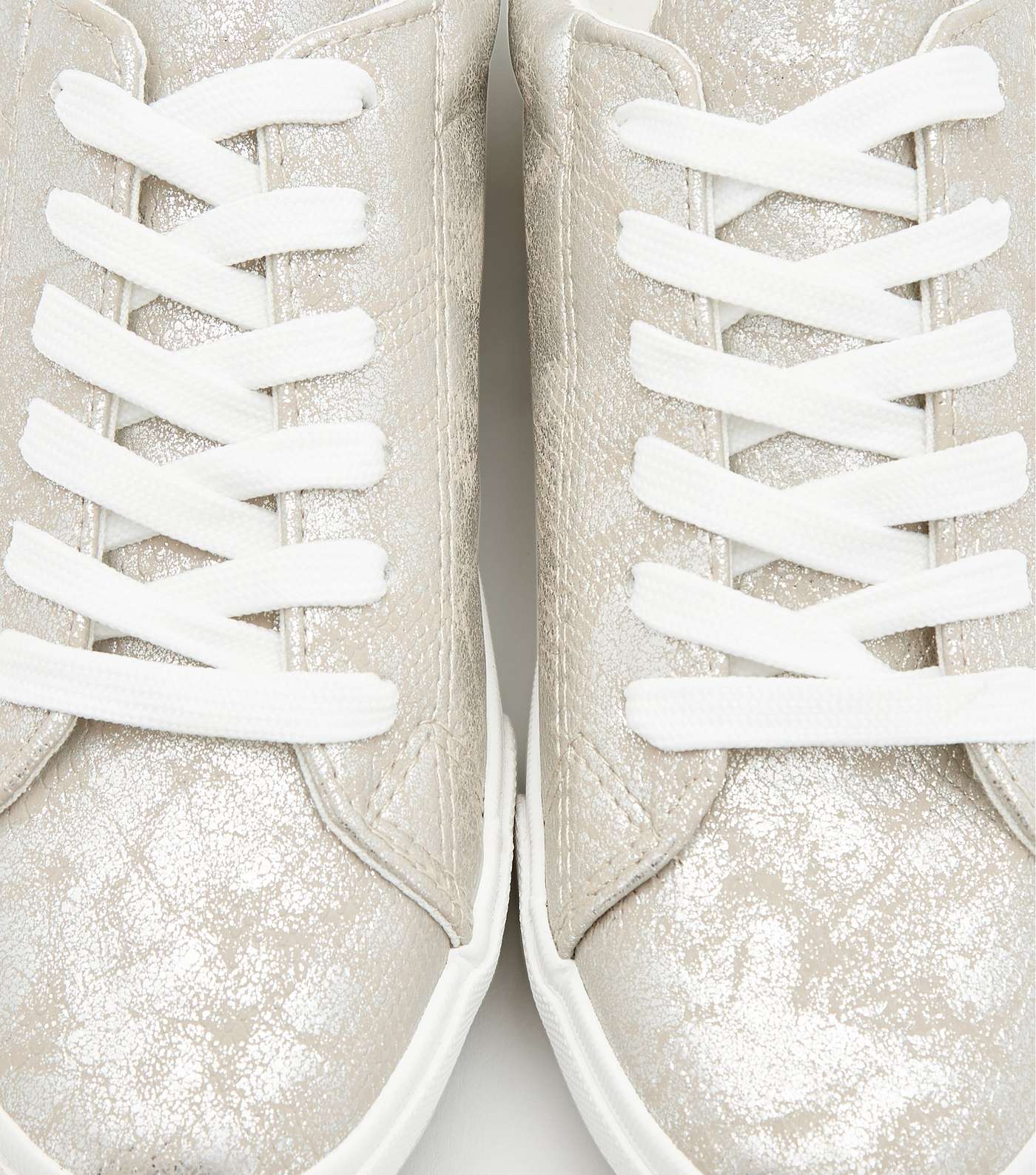 Silver Textured Lace Up Trainers Image 4