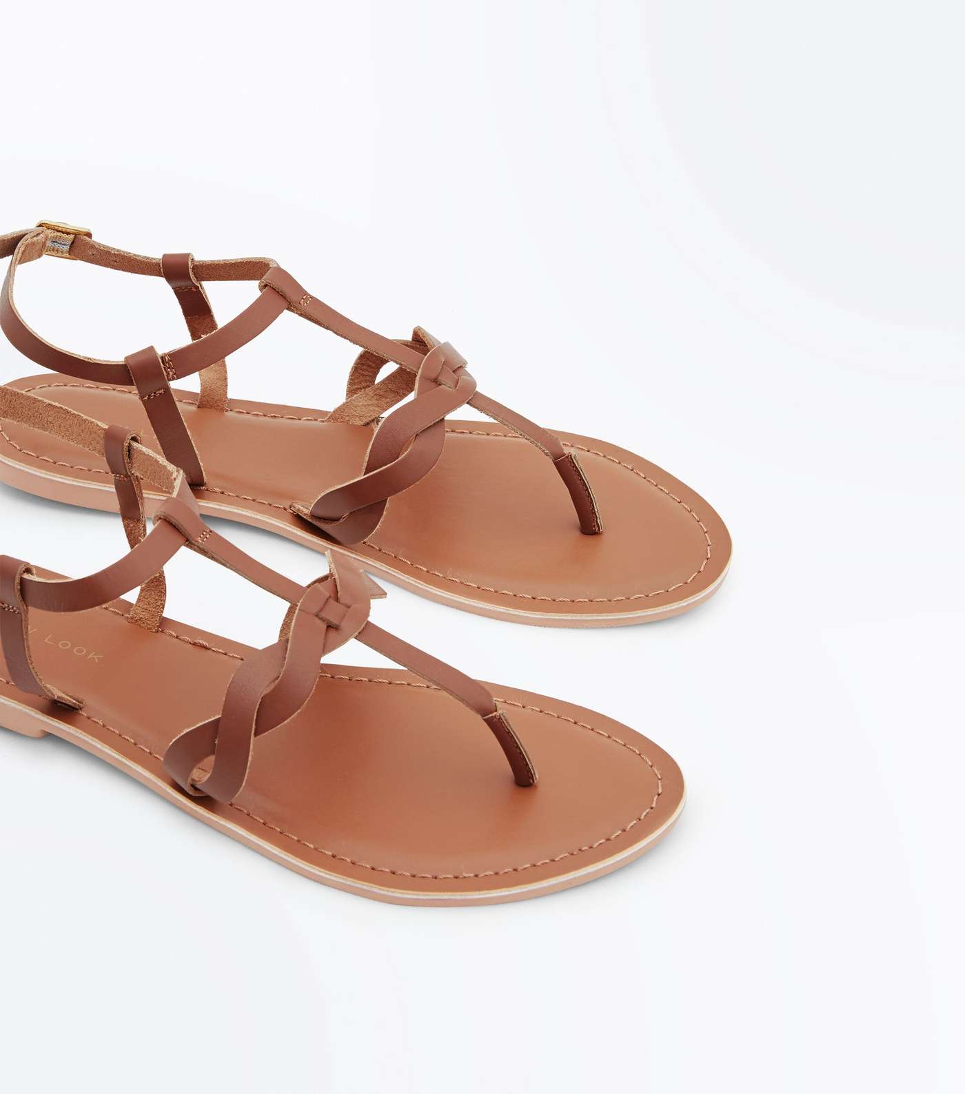 Tan Leather Plait Strap Flat Sandals Image 4
