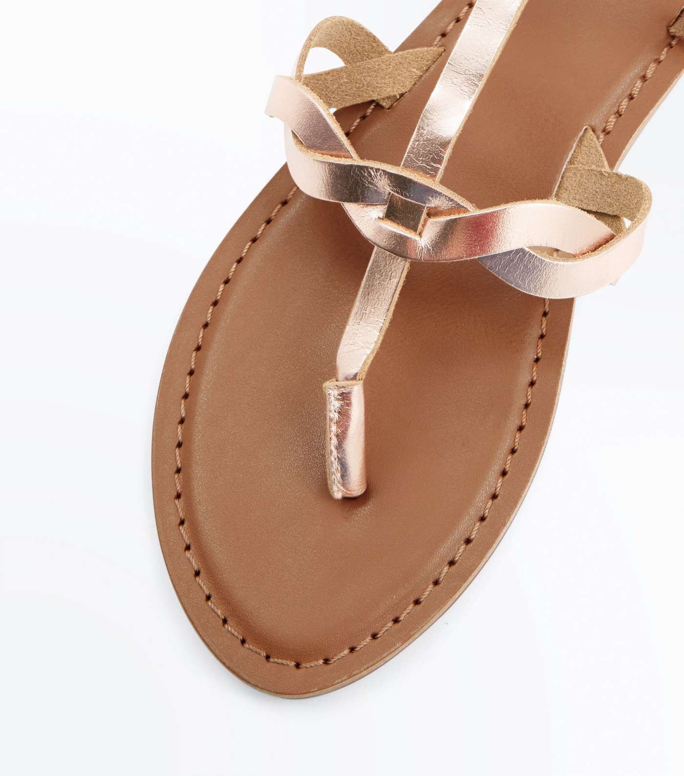 Rose Gold Leather Plait Strap Flat Sandals Image 5