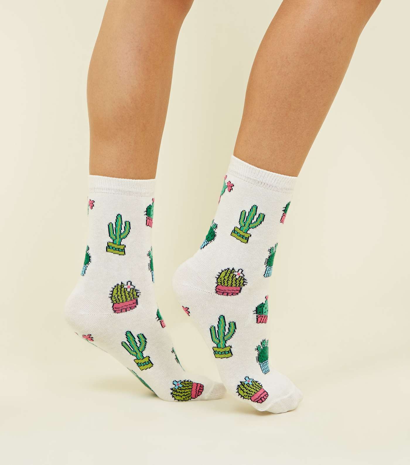 Cream Cactus Pattern Socks Image 2
