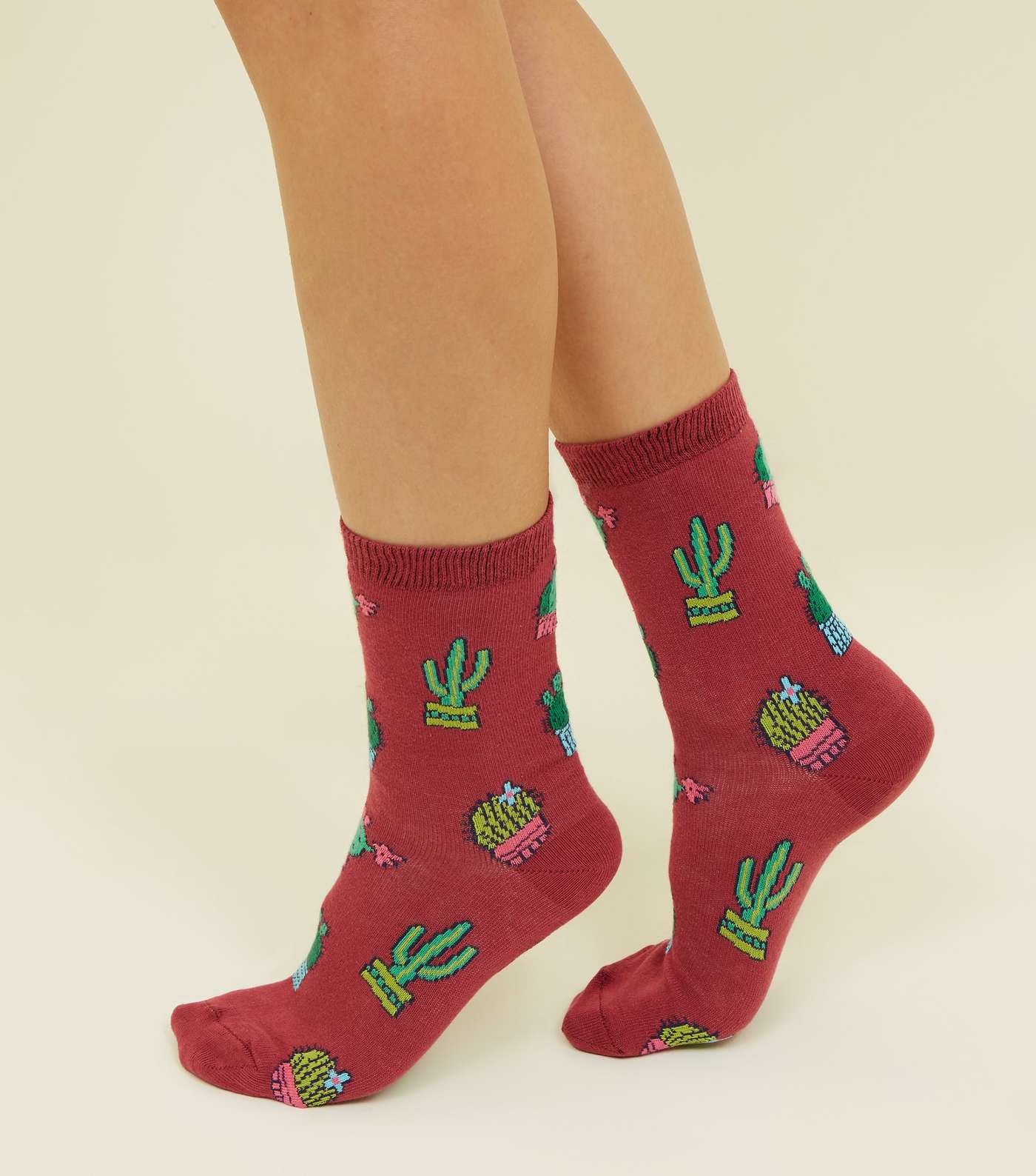 Burgundy Cactus Pattern Socks Image 2