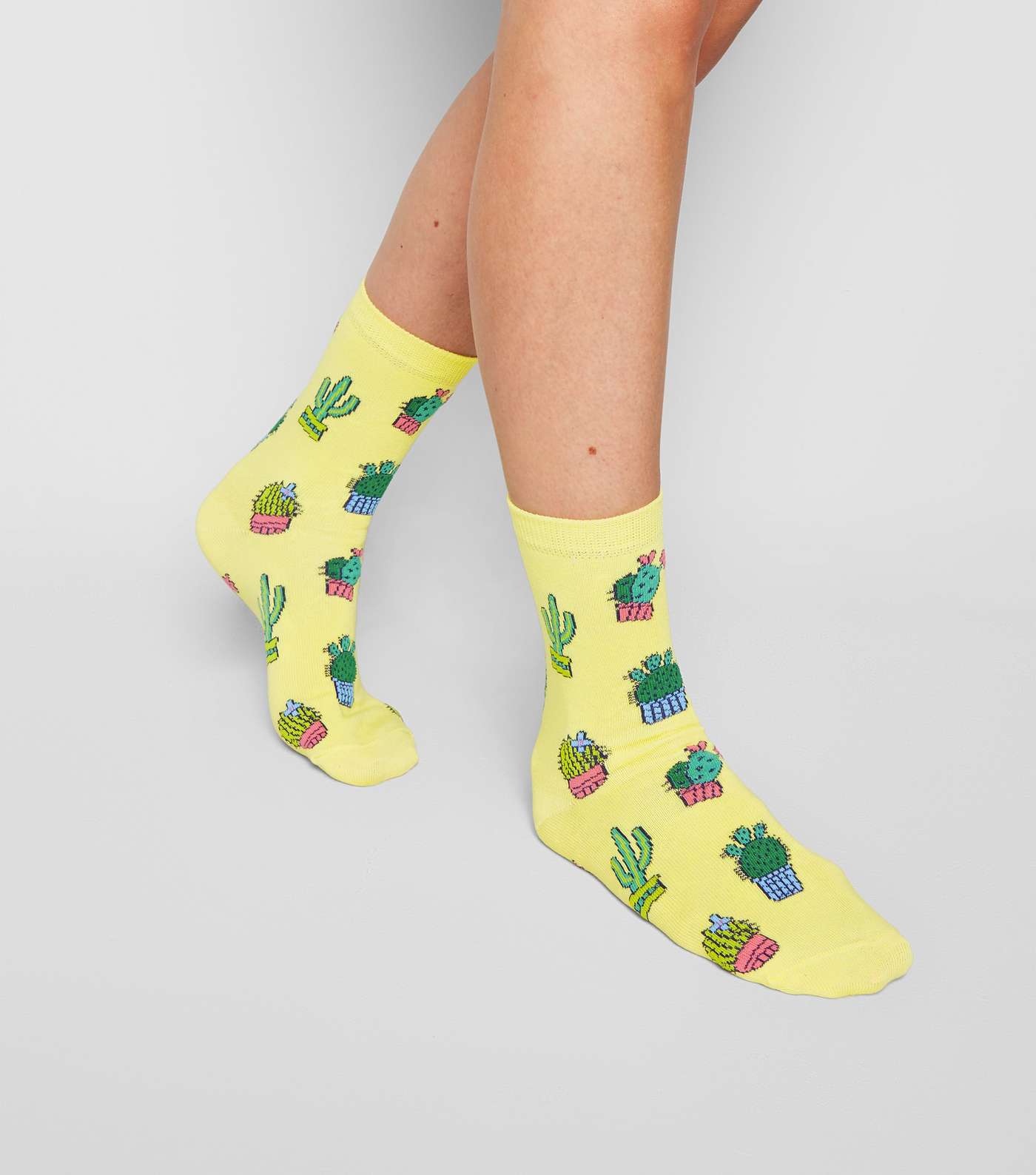 Yellow Cactus Pattern Socks Image 2